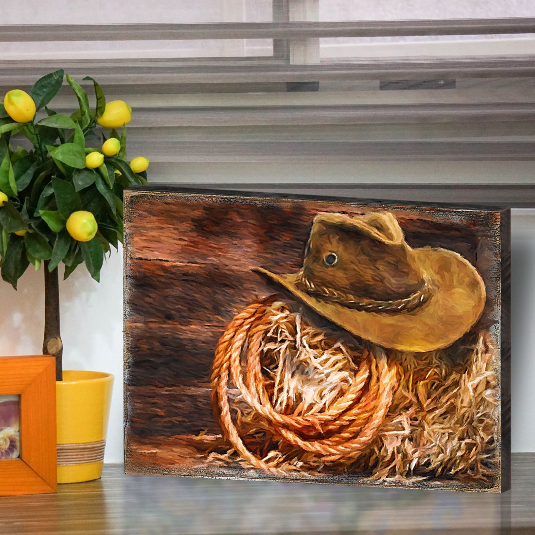 Lothen Cowboy Hat Art Wooden Wall Art by Nature Wonders - Nature Wildlife Decor - 95233B