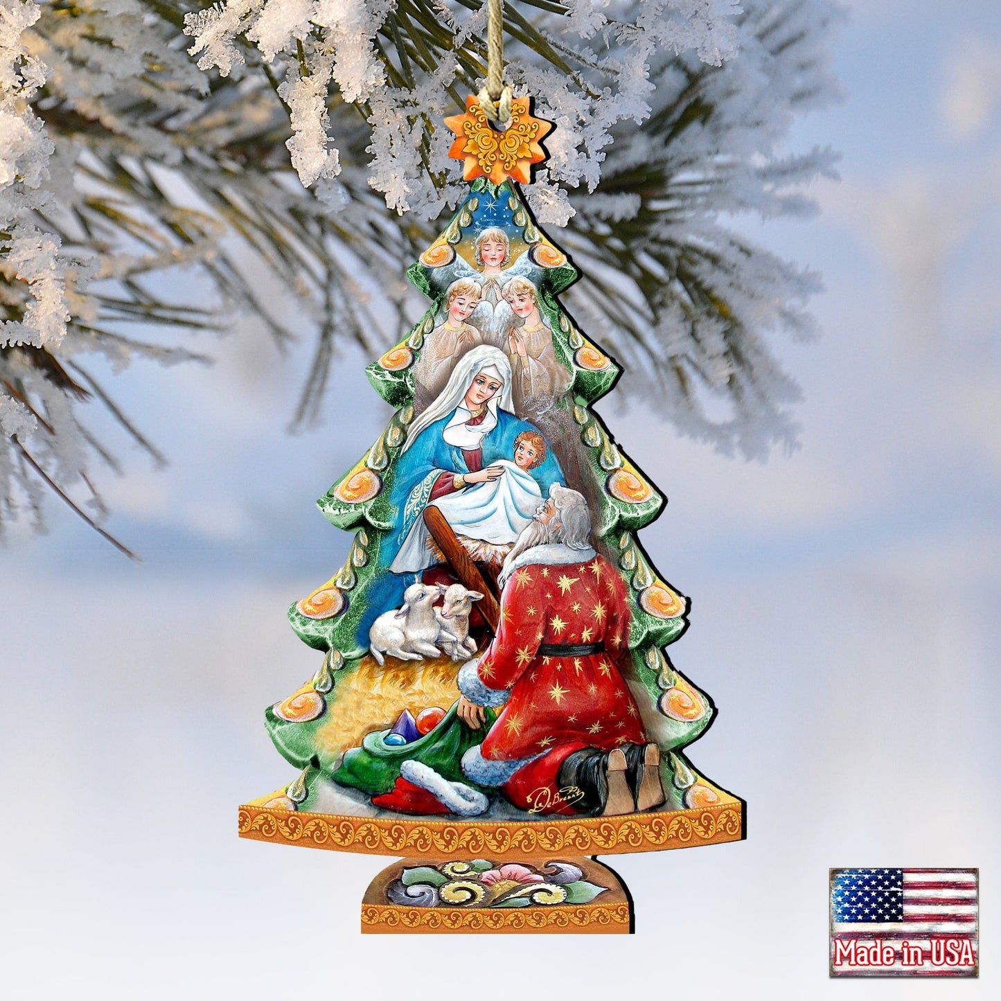 Adoration Nativity Tree Wood Ornaments Pair G. DeBrekht - Designocracy - 8128833-2
