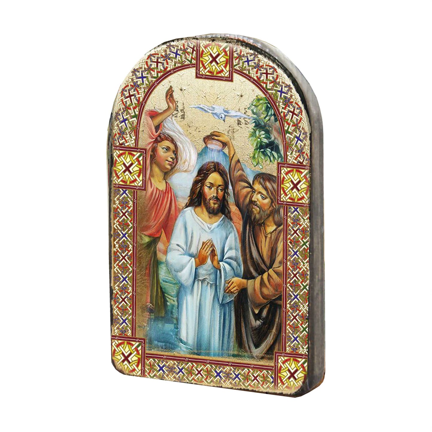 Christening Wooden Gold Plated Religious Christian Sacred Icon - Inspirational Icon Decor - 86043