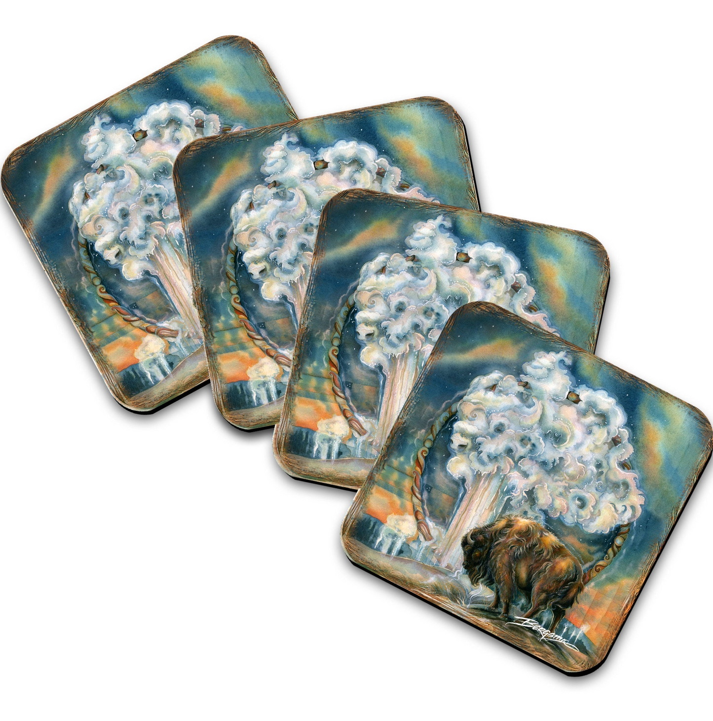 Wild Spirit of Nature Wooden Cork Coasters Gift Set of 4 by J. Bergsma - Wildlife Decor  - 8199467C-S4