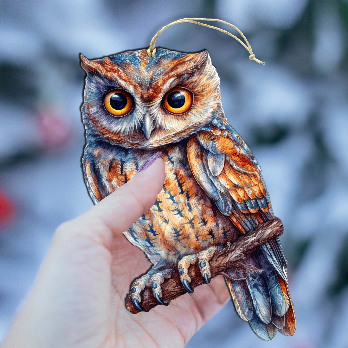 Alaskan Great Horned Owl Wooden Ornaments by G.Debrekht - Wildlife Holiday Decor - 8710004-2
