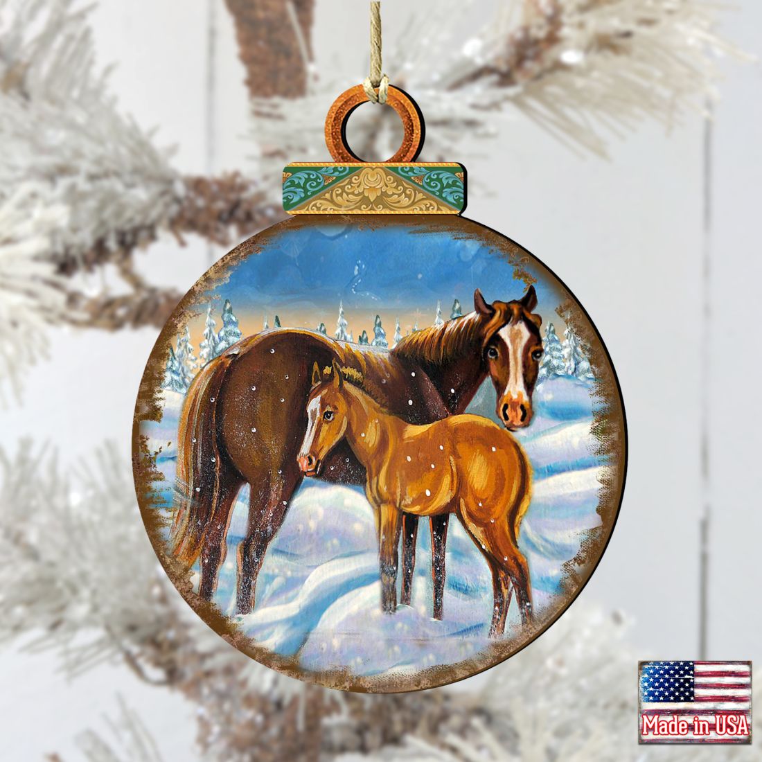 Horses Ball Wooden Ornaments by Nature Wonders - Wildlife Holiday Decor - 8025220
