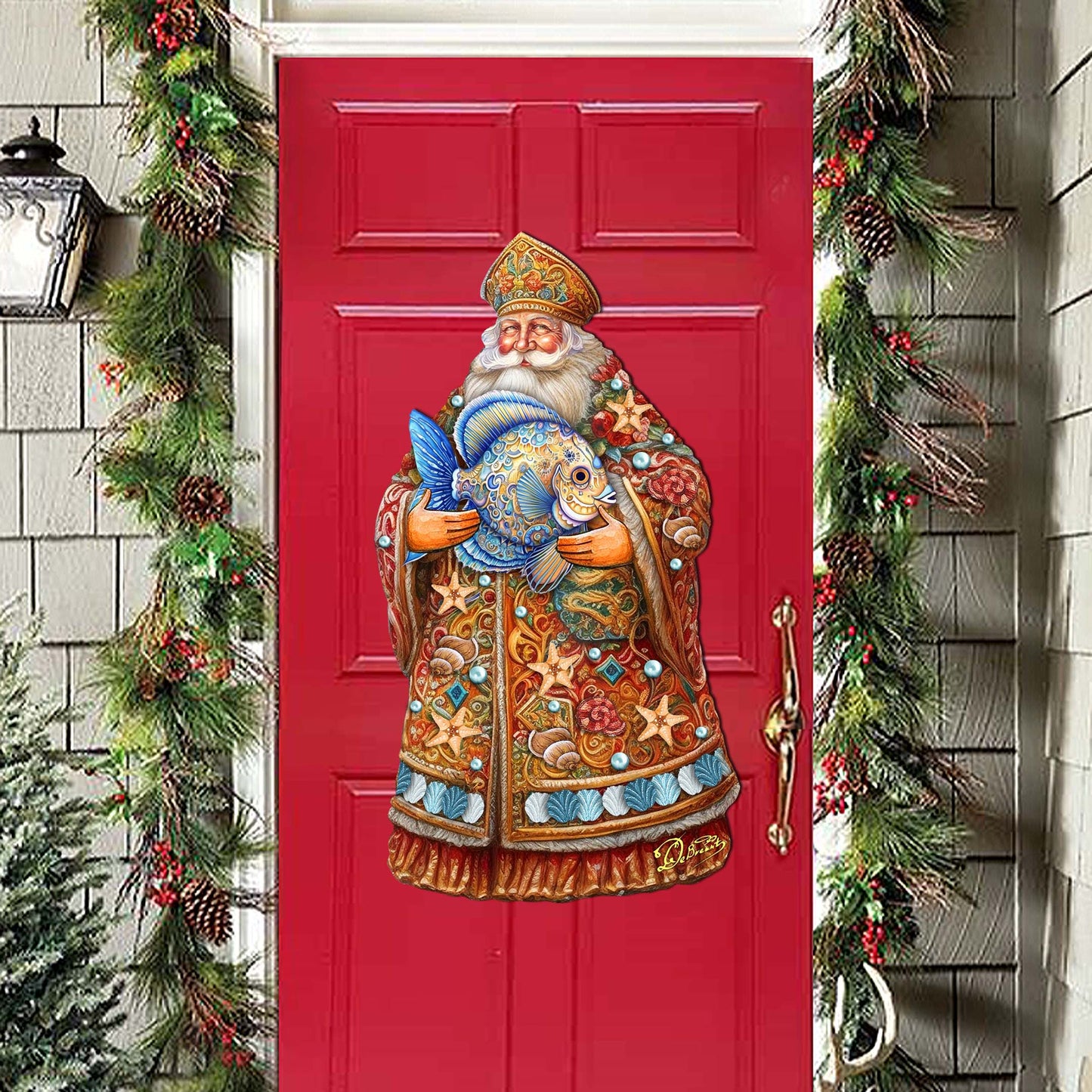 Santa with Fish Holiday Door Decor by G. Debrekht - Christmas Santa Snowman Decor - 8691411H