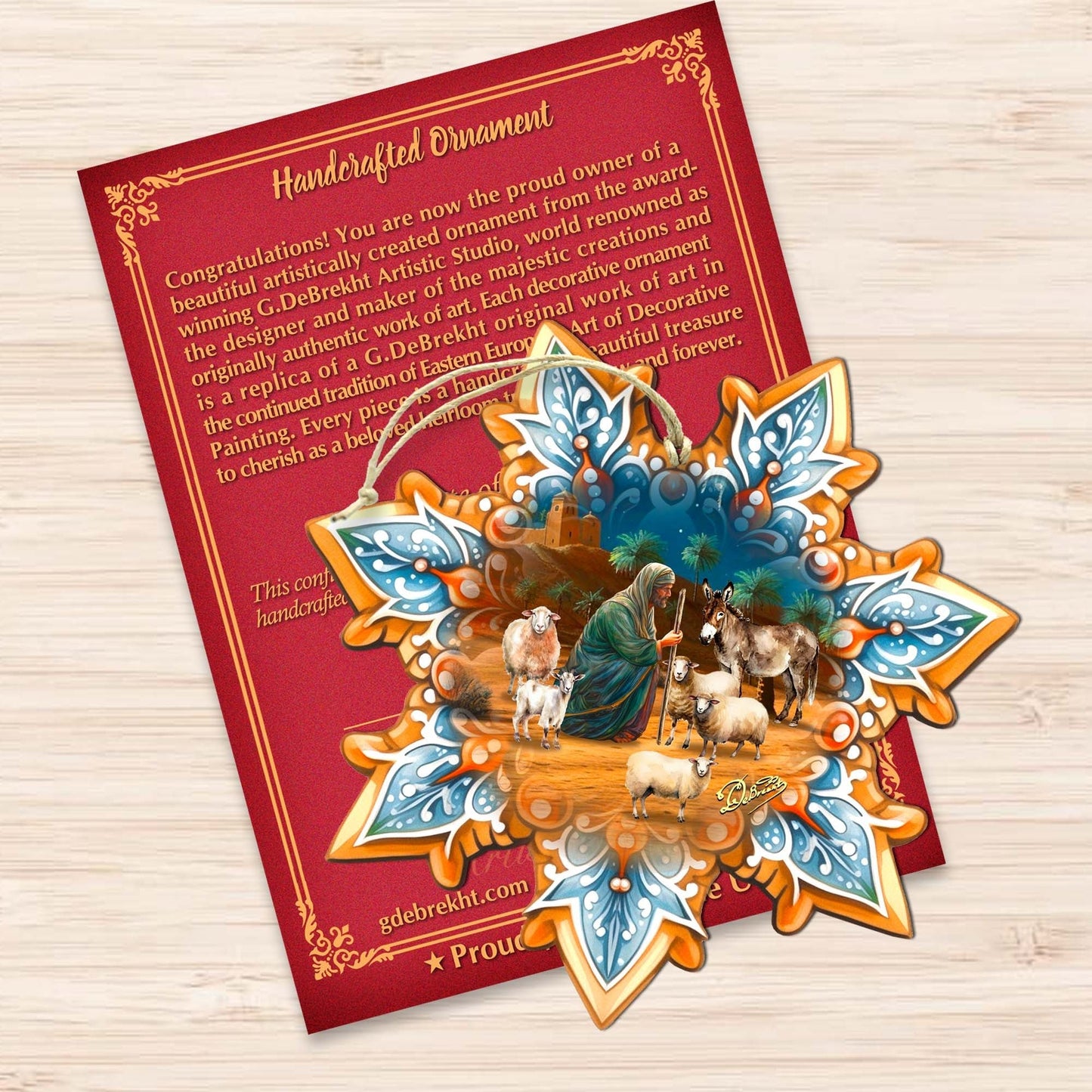 Joseph with Animals Snowflake Wooden Ornaments by G. Debrekht - Nativity Holiday Decor - 8688437