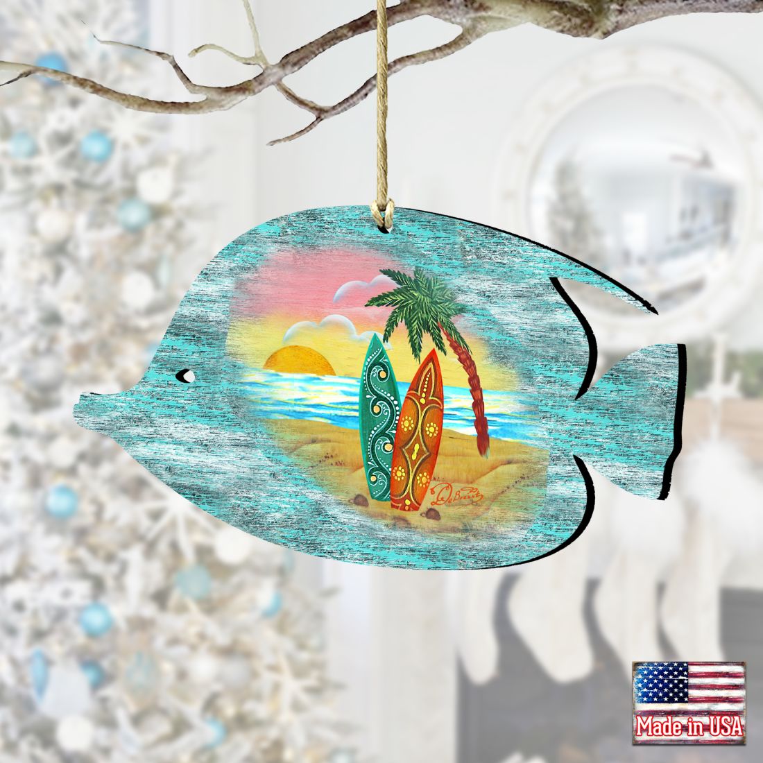Fish Christmas Wooden Ornaments by G. DeBrekht - Coastal Holiday Decor - 8198527