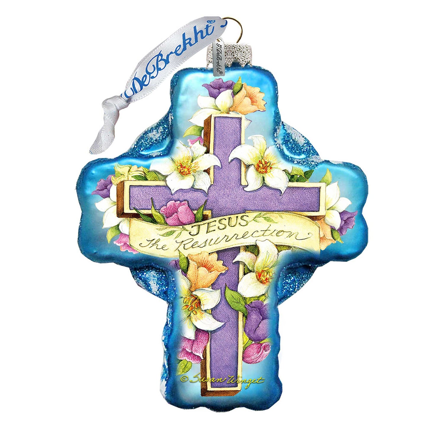Resurrection Cross Glass Ornament by Susan Winget - Nativity Holiday Decor - 758-303-SW
