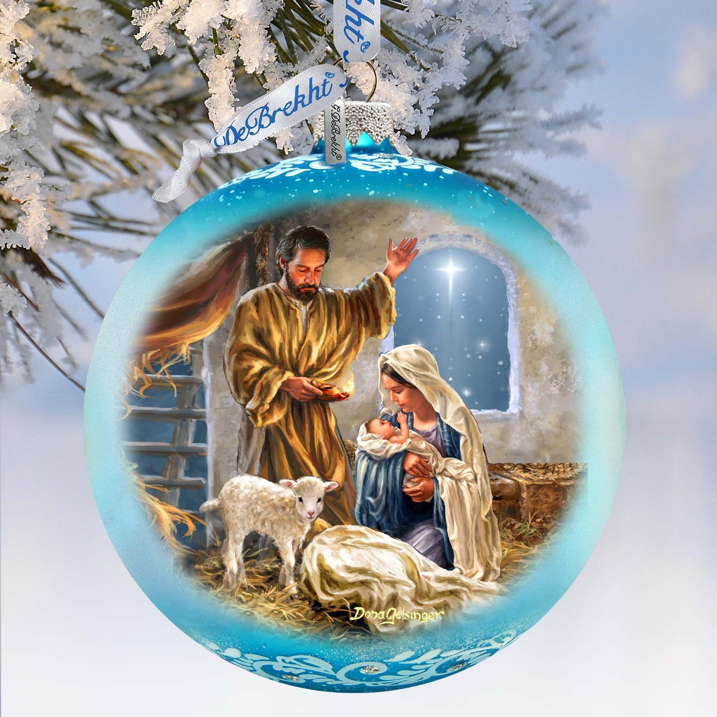 A Child is Born - Nativity Scene Large Glass Ornament by Art by D. Gelsinger- Nativity Holiday Decor - 73951