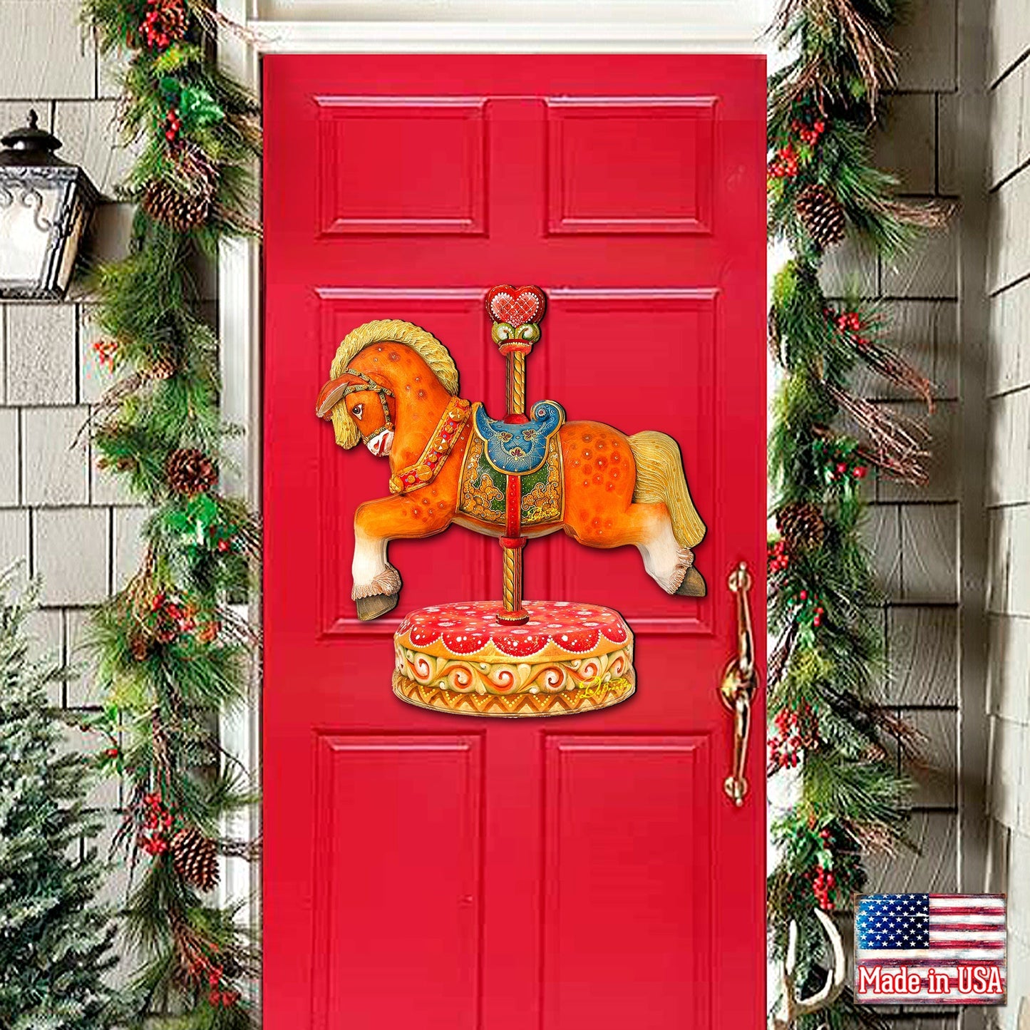 Carousel Horse Christmas Holiday Door Decor by G. DeBrekht - Carousel Holiday Decor - 8114041-1H