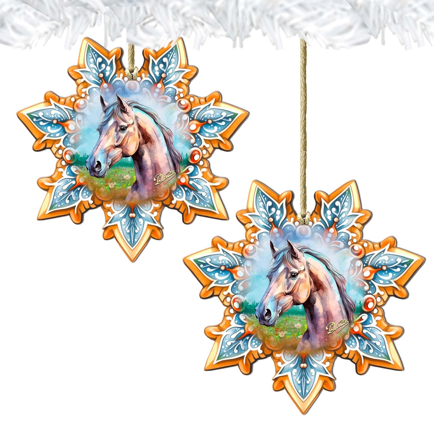 Horse Snowflake Wooden Ornaments by G. Debrekht - Nature Wildlife Decor - 8688431
