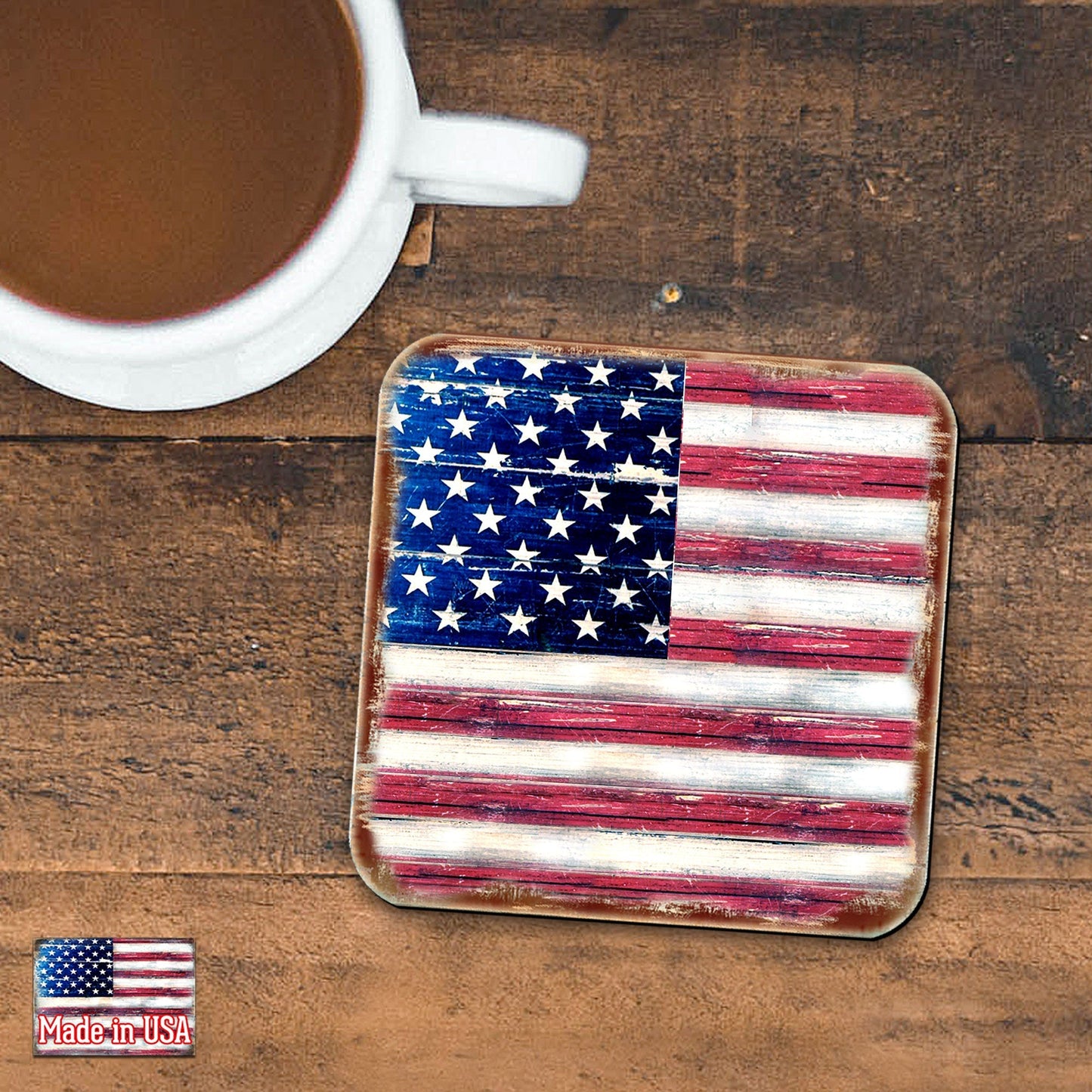 American Freedom Wooden Cork Coasters Gift Set of 4 by Nature Wonders - American Patriotic Decor - 8185099C-S4