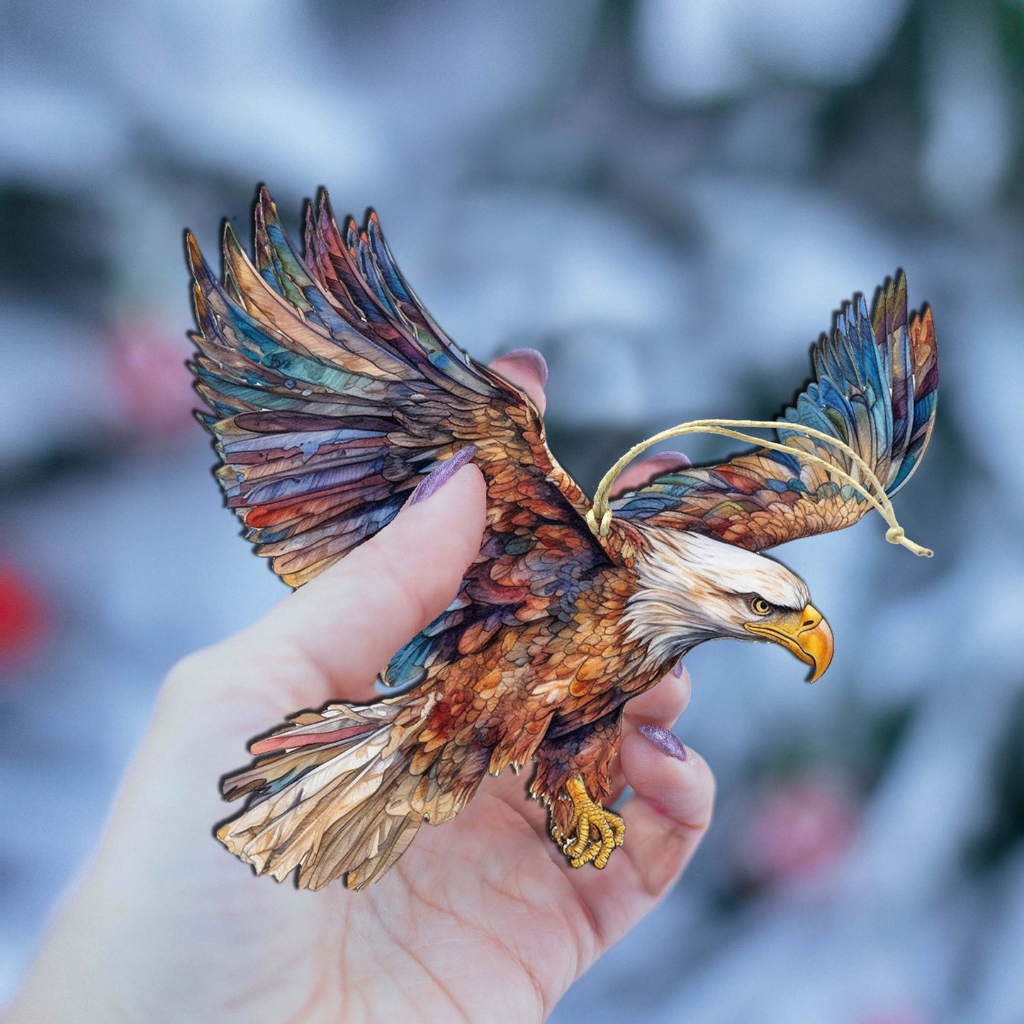 Flying Bald Eagle Wooden Ornaments by G.Debrekht - Wildlife Holiday Decor - 8710101-3