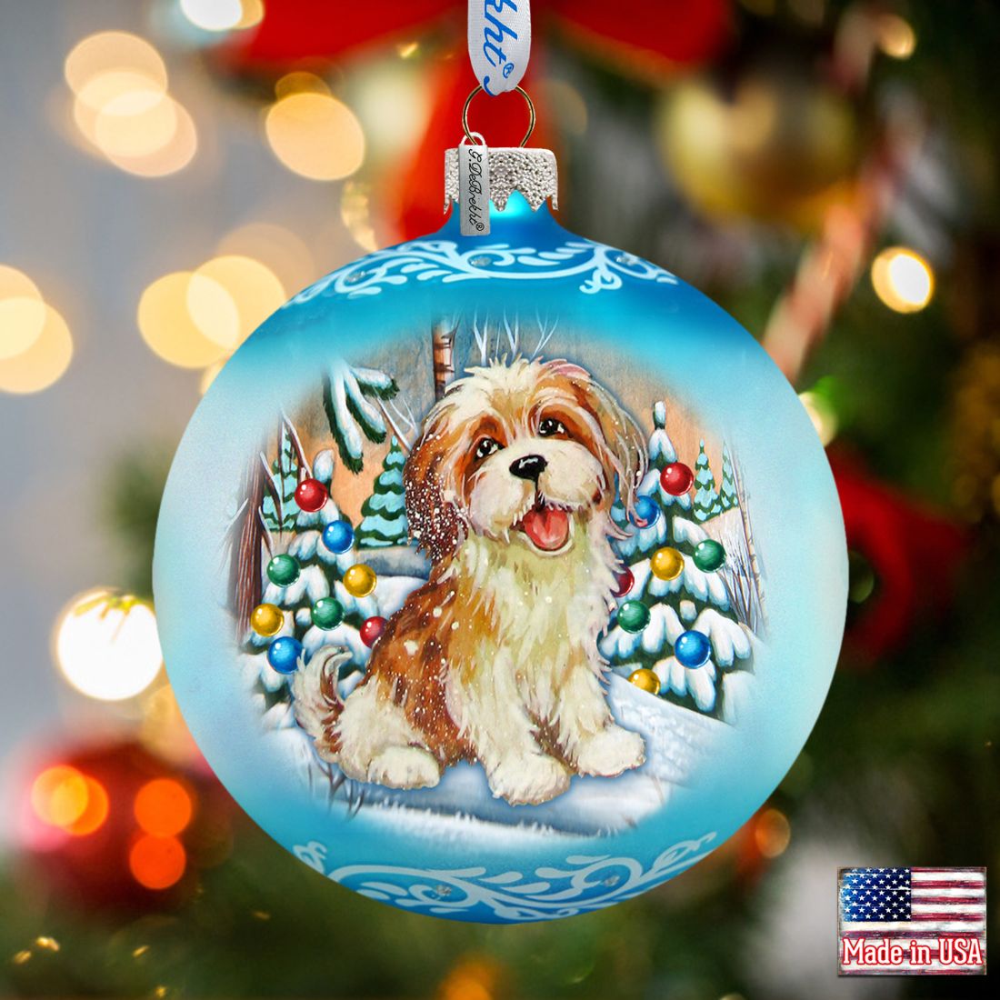 My Puppy Little Friend Ball Glass Ornament by G. DeBrekht - Christmas Decor - 73324