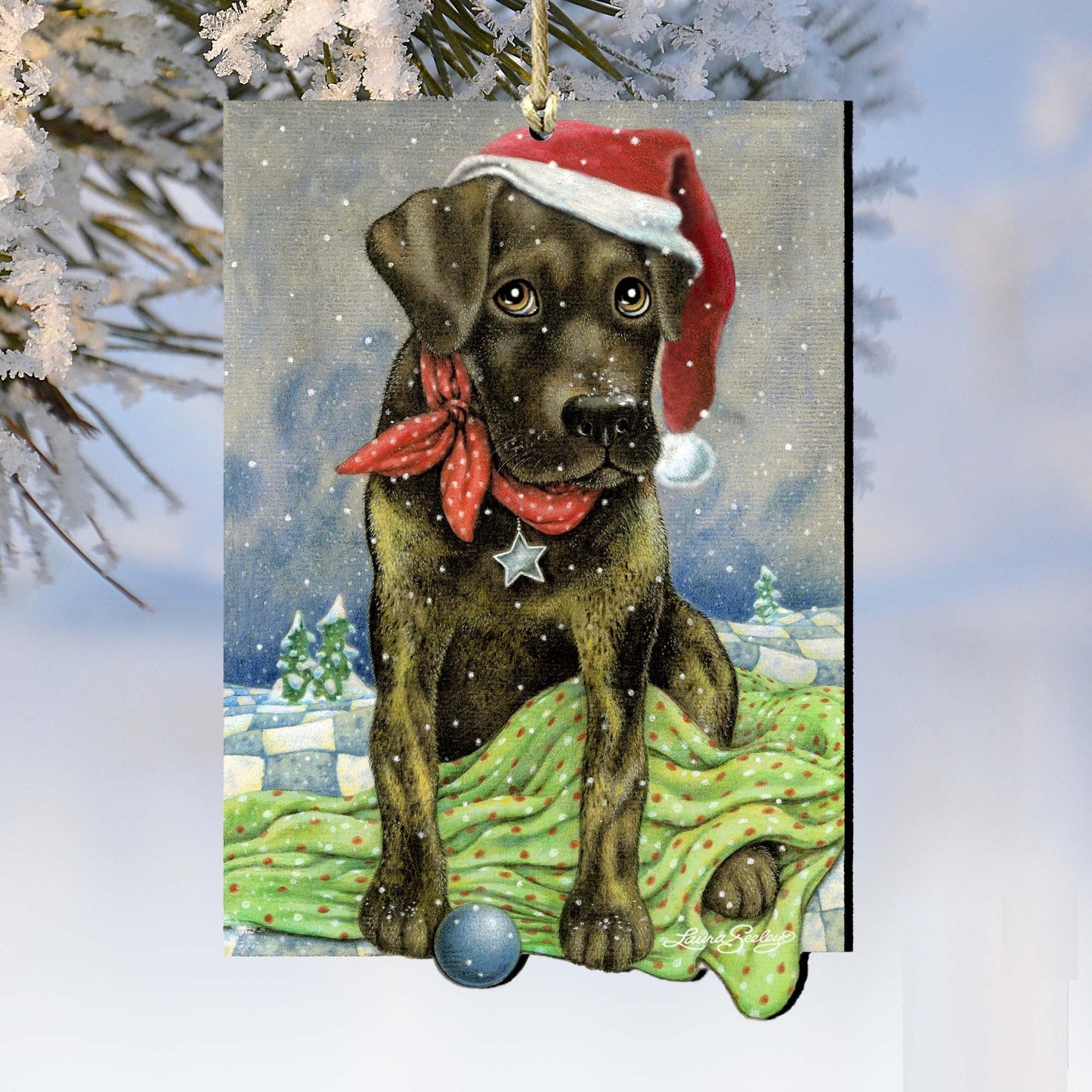 Flurries Fetch Fun Santa Dog by Laura Seeley - Pets Dog and Cats Decor - 8511025-LS