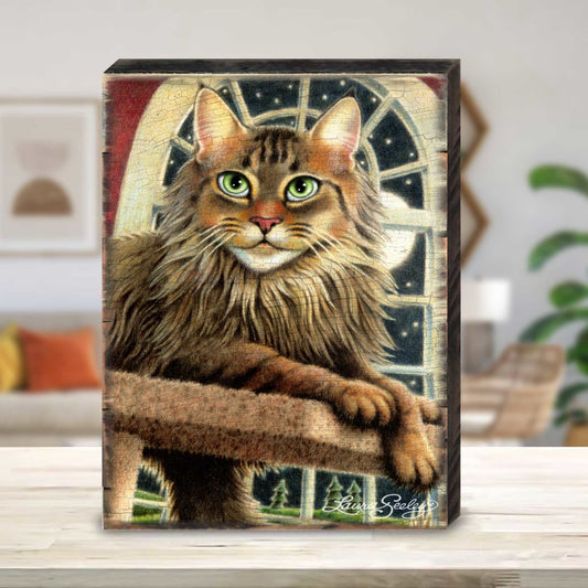 Cat at the Window Arch Wooden Wall Art by Laura Seeley - Pets Dog and Cats Decor - 8512114B