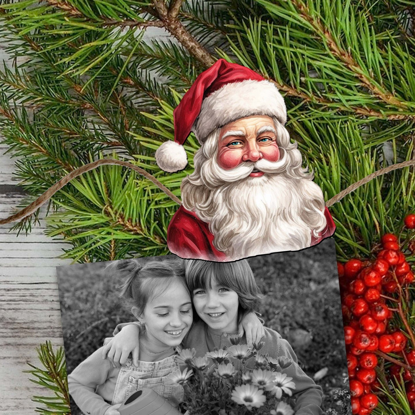 Jolly Santa Faces Decorative Wooden Clip-on Ornaments Set of 3 by G. Debrekht - Christmas Decor - 8091045C-S3