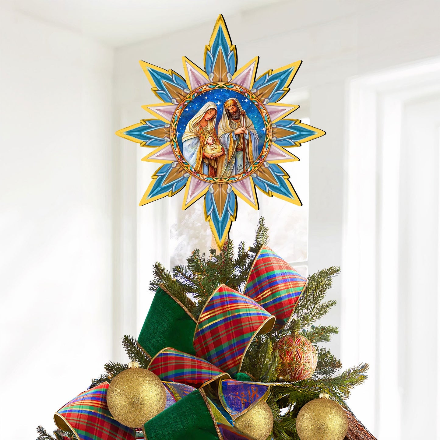 Born Under Bright Star Tree Topper Wooden Decor by G. Debrekht - Nativity Holiday Decor - 89503