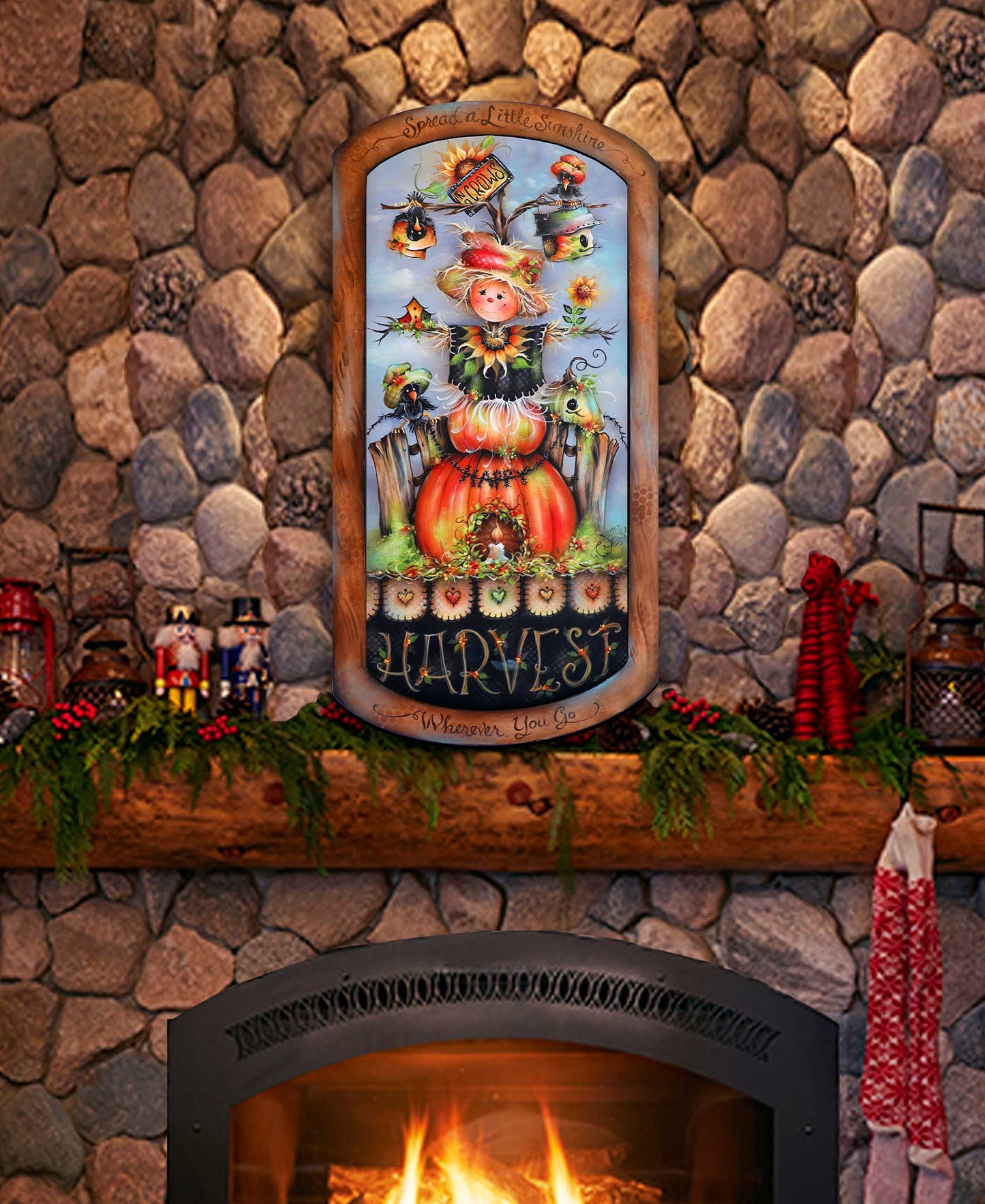 Harvest Pumpkin Scarecrow Holiday Door Decor by Jamie Mills-Price - Thanksgiving Decor - 8611075H-MP