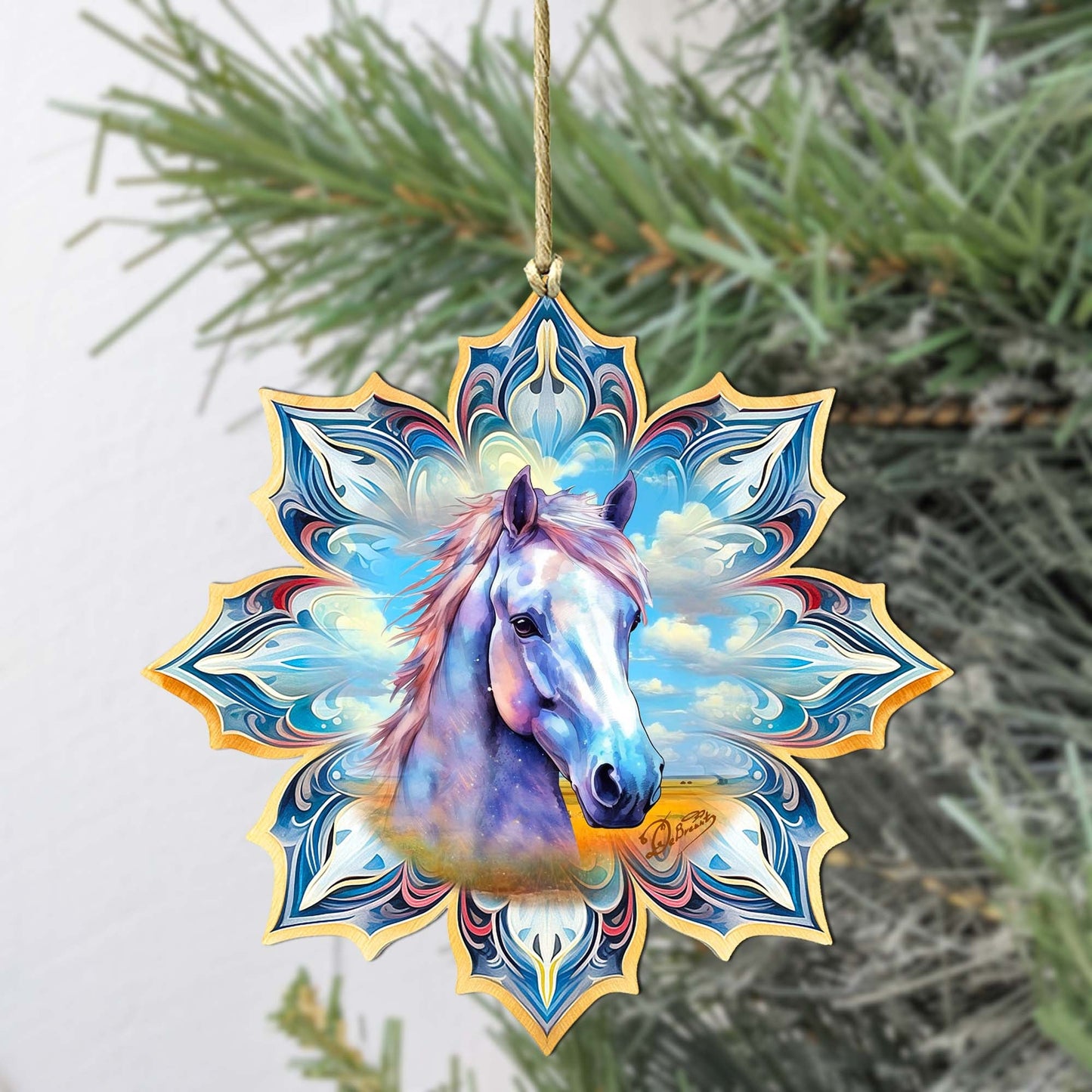 White Horse Snowflake Wooden Ornaments by G. Debrekht - Nature Wildlife Decor - 8688433