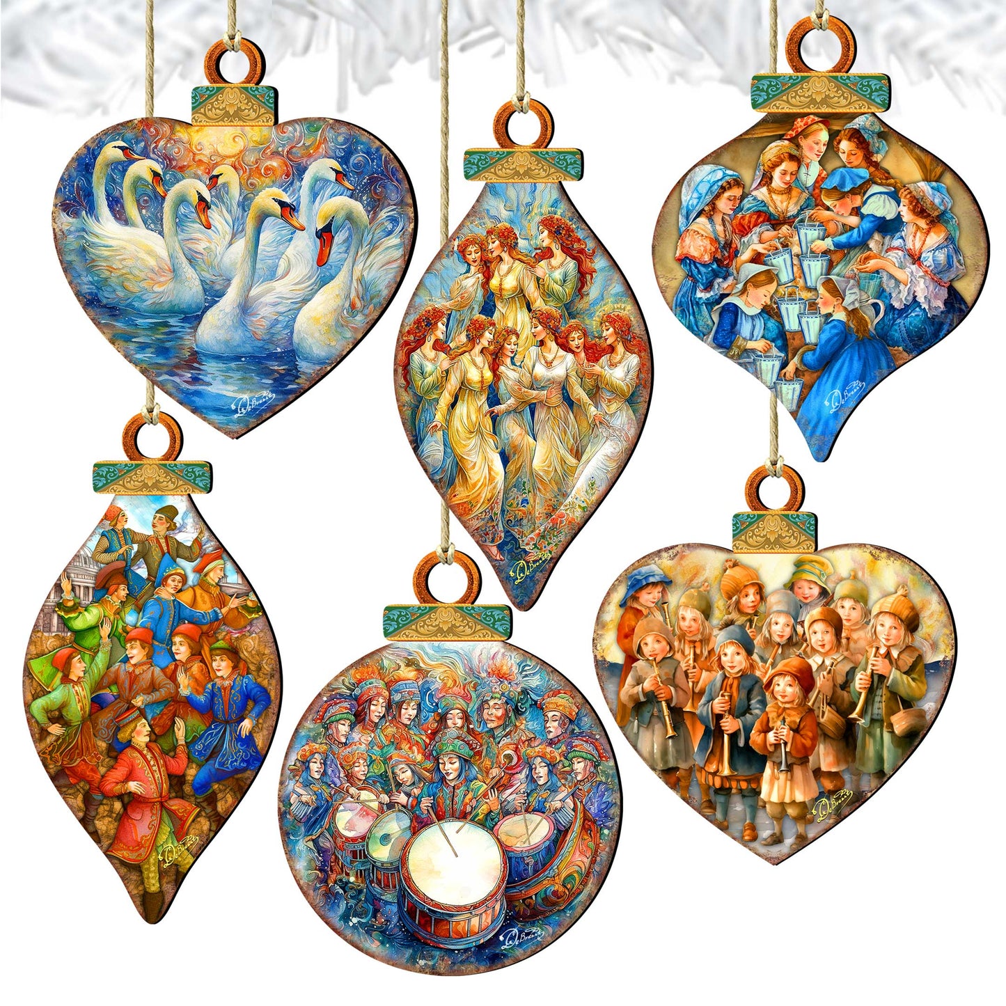 Twelve Days of Christmas Wooden Ornaments Set of 12 by G. DeBrekht - Christmas Decor 12 Days of Christmas - 8610102-S12