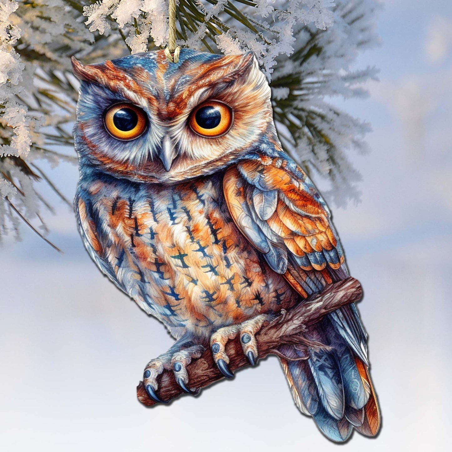 Alaskan Great Horned Owl Wooden Ornaments by G.Debrekht - Wildlife Holiday Decor - 8710004-2