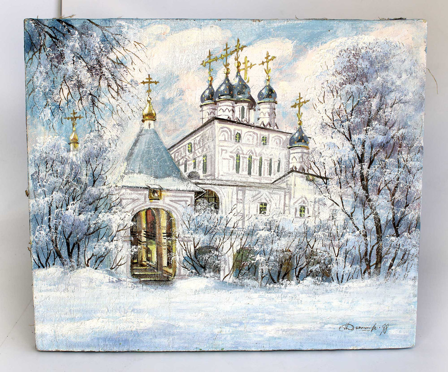 One-of-a-Kind Original Oil Painting on Canvas - Winter in Kolomenskoye Wall Art 12x14 Inches Signed by the Artist
