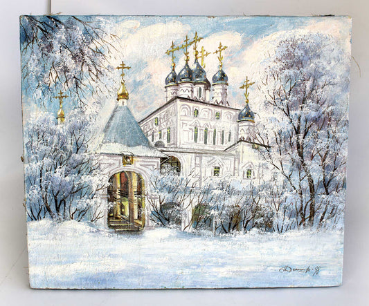 One-of-a-Kind Original Oil Painting on Canvas - Winter in Kolomenskoye Wall Art 12x14 Inches Signed by the Artist