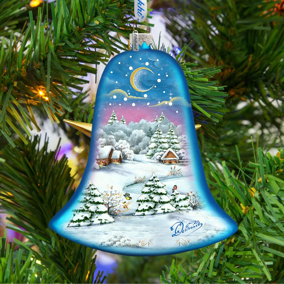 Winter Village Bell Glass Ornament by G. DeBrekht - Christmas Decor - 73141