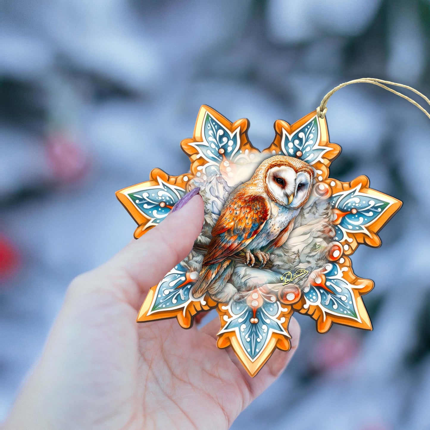 Short-eared Owl Snowflake Wooden Ornaments by G. Debrekht - Nature Wildlife Decor - 8688434