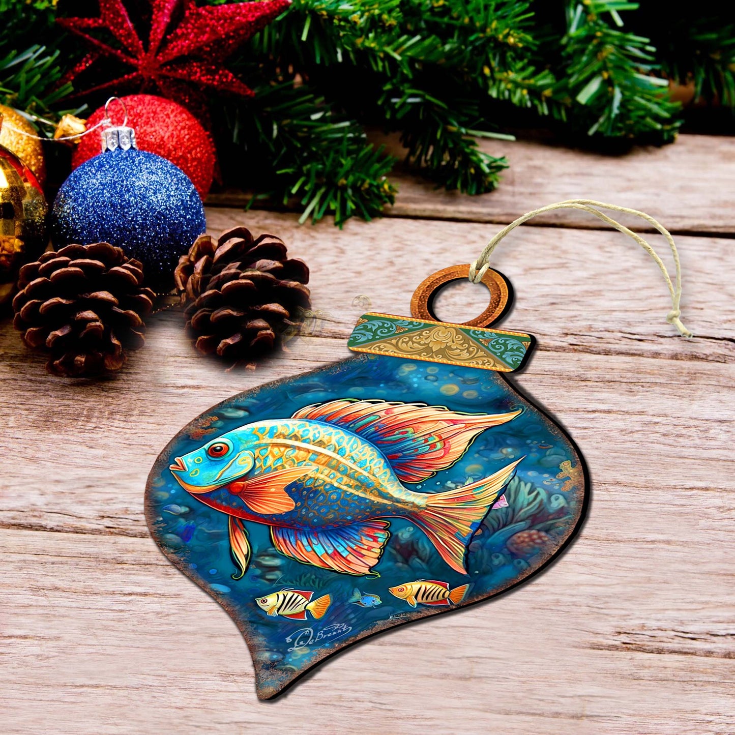 Holiday Coastal Ornaments - Exotic Fish Wooden Ornaments by G. Debrekht Coastal Holiday Decor - 8688179