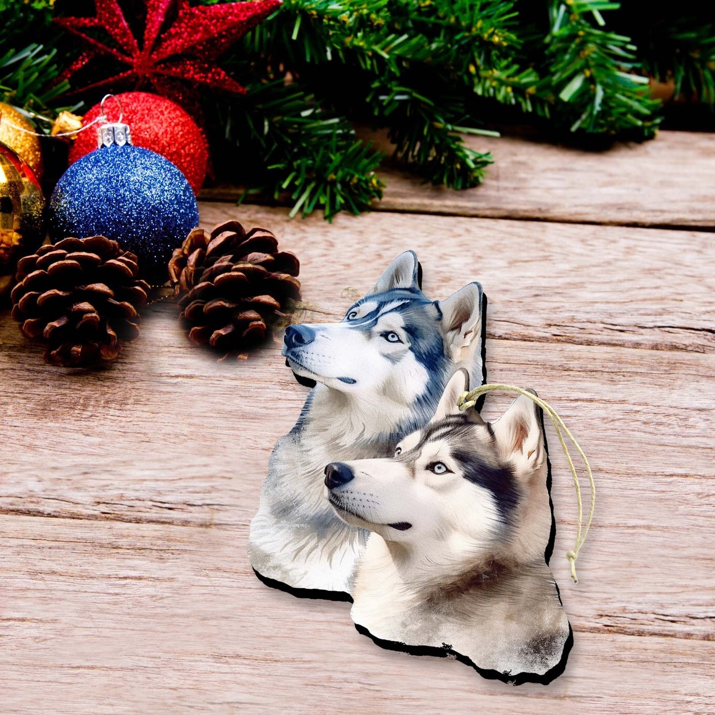 Spirited Alaskan Husky Wooden Ornaments by G.Debrekht - Wildlife Holiday Decor - 8710115-1
