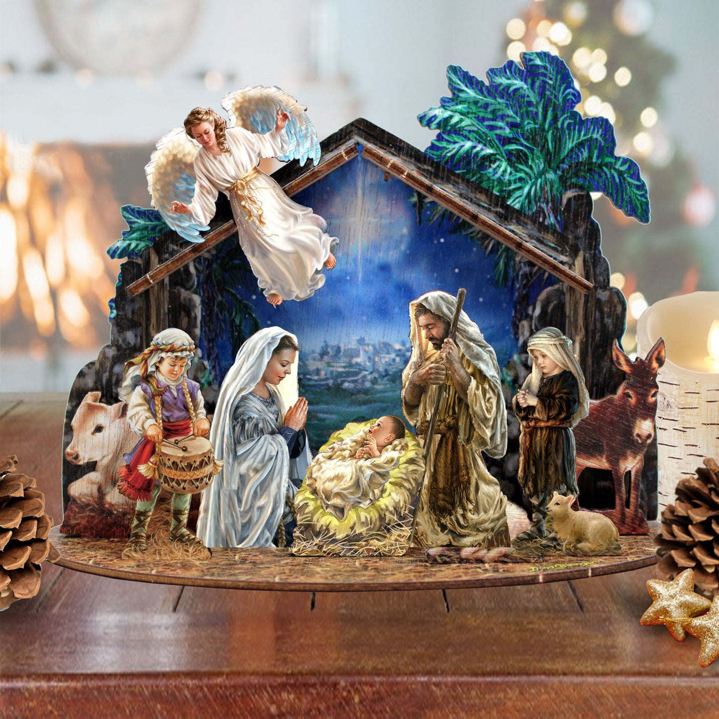 Nativity with Angel Decorative Village Set by D. Gelsinger Nativity Holiday Decor - 852760