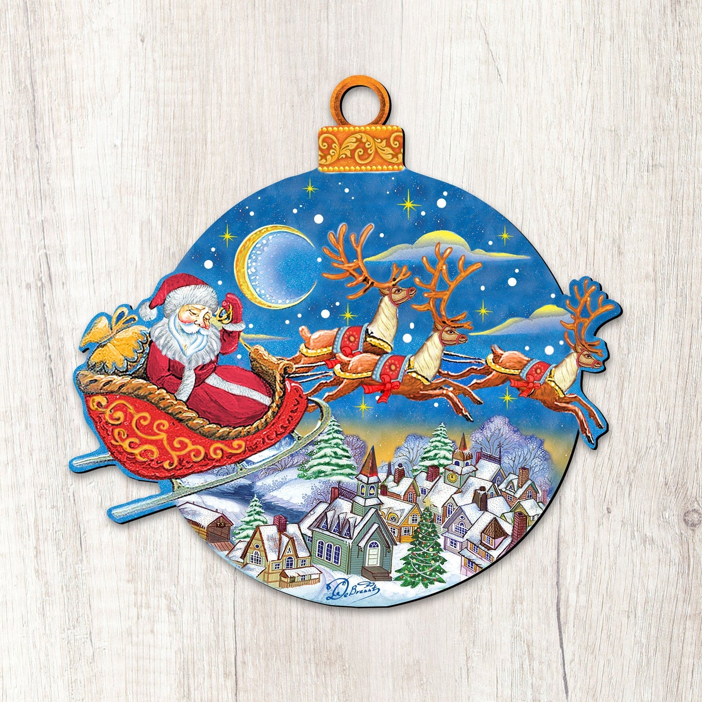 Up-Up and Away Santa Sleigh Ball Door Decor by G. DeBrekht - Christmas Santa Snowman Decor - 8112160H