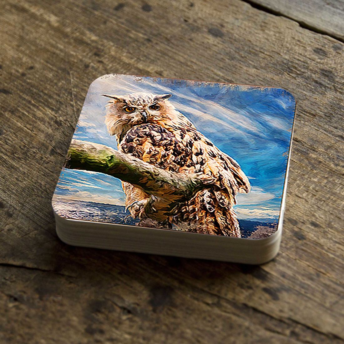 Owl Wooden Cork Coasters Gift Set of 4 by Nature Wonders - Nature Wildlife Decor  - 95371C-S4