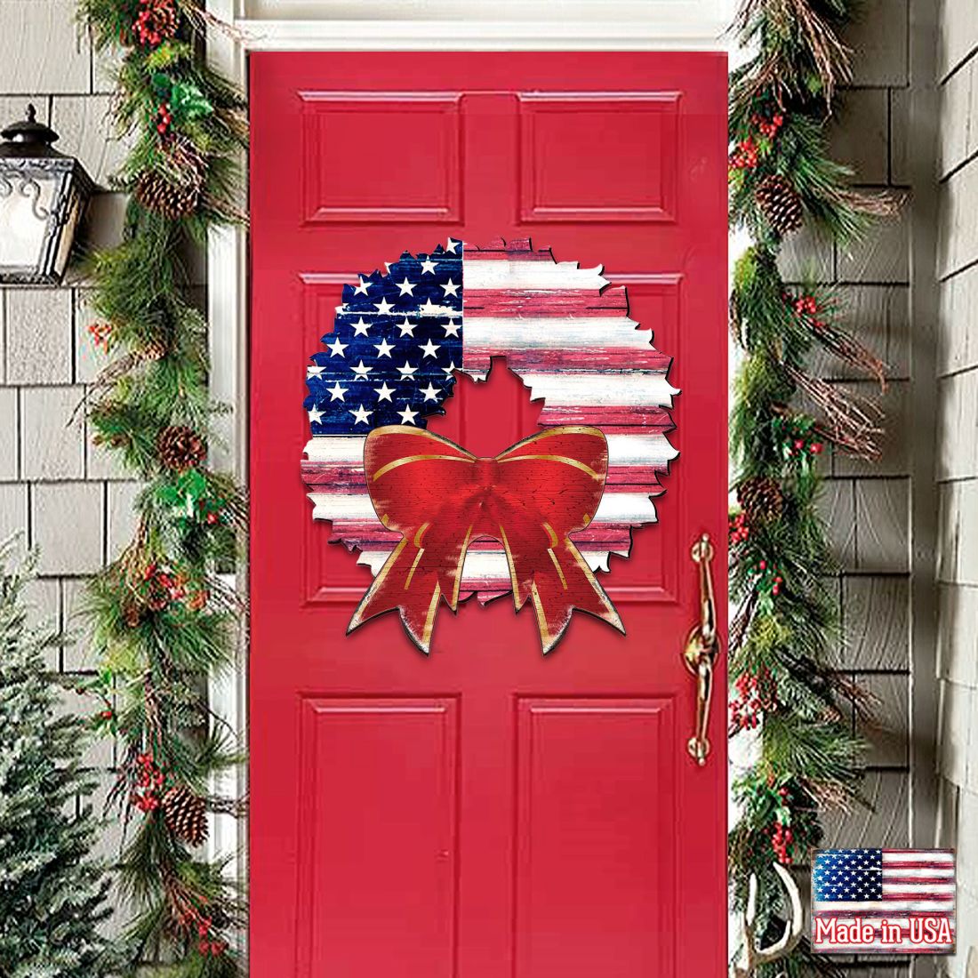 American Flag Holiday Door Wreath by G. DeBrekht - American Christmas Decor - 8185302H