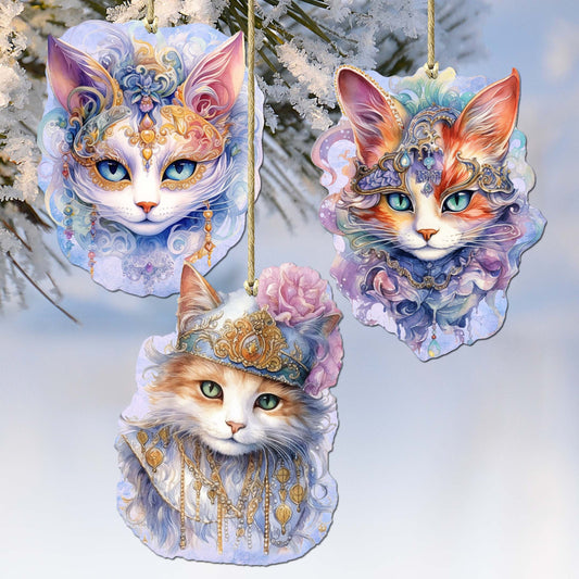 Beautiful Cats Decorative Wooden Ornaments Set of 3 by G. Debrekht - Christmas Decor - 8091033-S3