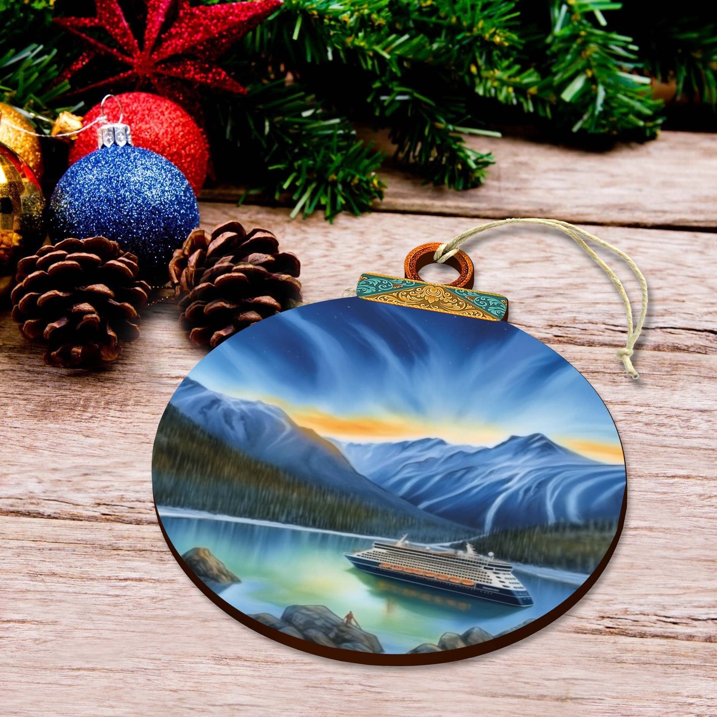Alaska's Mountain Splendor Wooden Ornaments by G.Debrekht - Wildlife Holiday Decor - 870066