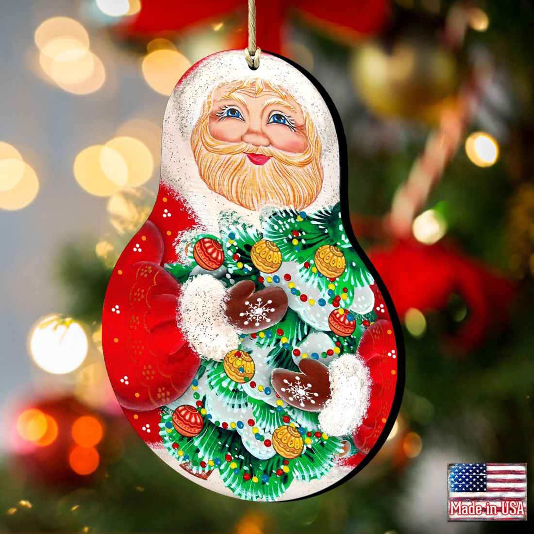 Santa Nesting Doll Wooden Ornaments by G. DeBrekht - Christmas Santa Snowman Decor - 8115011-2