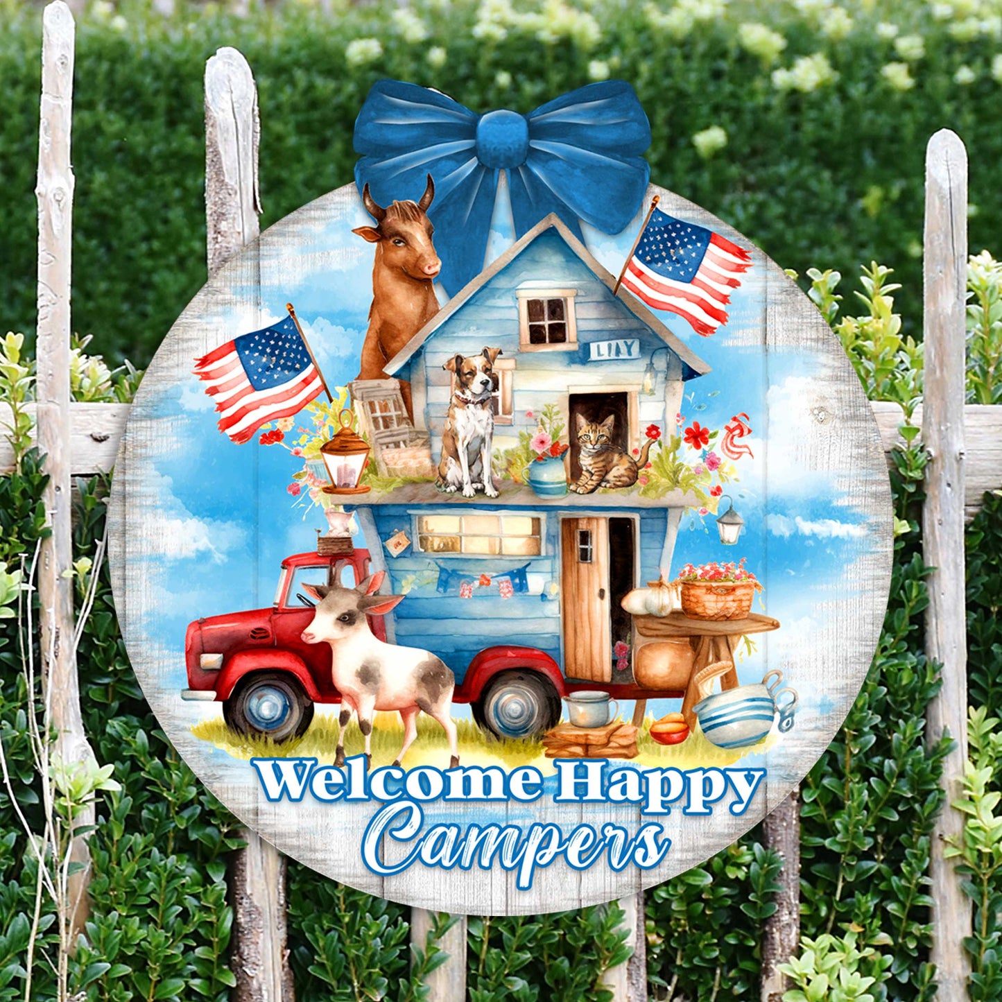 Welcome Happy Campers Sign Front door welcome sign Main entrance banner Welcome sign - Wooden front porch decor - 933114H