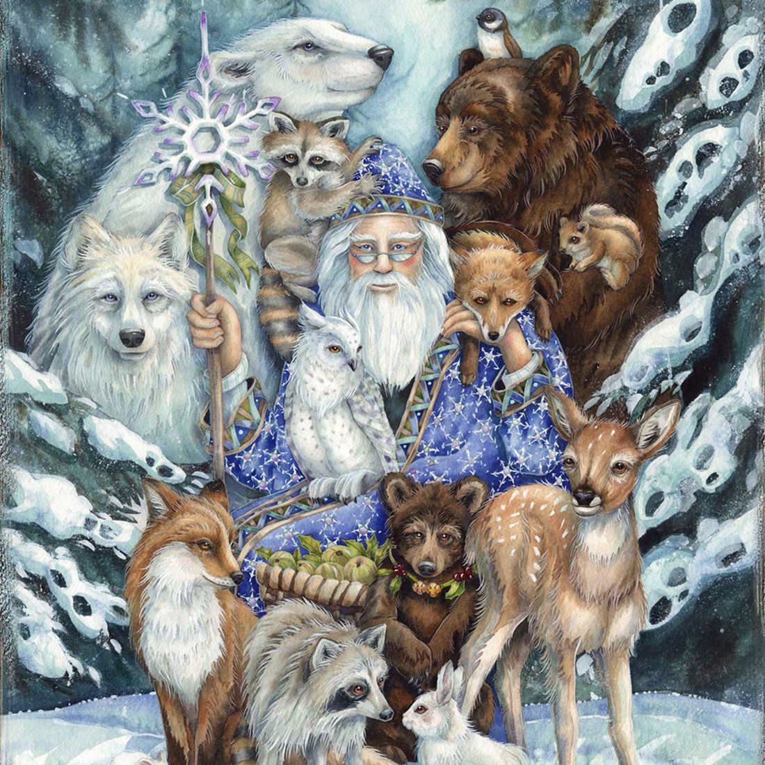 Gather in Peace Father Winter Animals Wooden Wall Art by J. Bergsma - Nature Wildlife Decor - 85922968B-JB