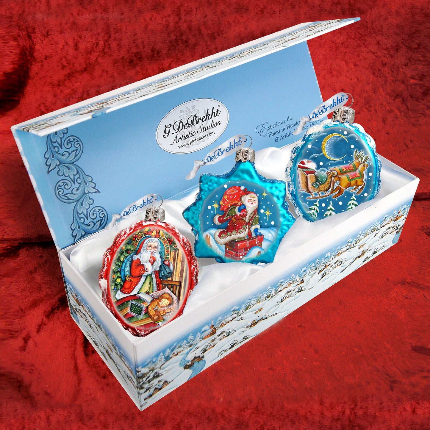 Christmas Night Mercury Glass Ornaments Set of 3 by G. DeBrekht - Christmas Santa Snowman Decor - 770103-2S3