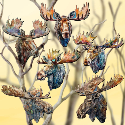 Majestic Moose Decorative Wooden Clip-on Ornaments Set of 6 by G. Debrekht - Wildlife Decor - 8090108C-S6