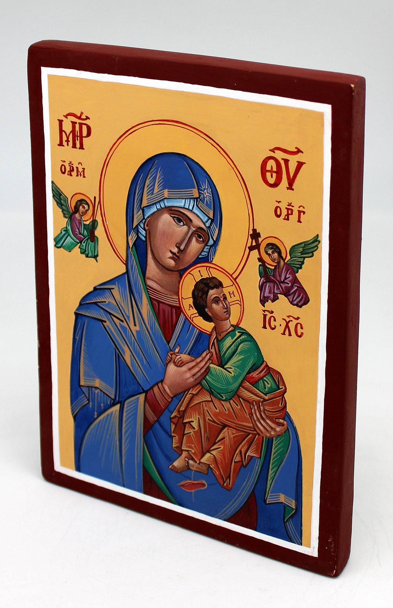 Virgin Mary Directress - Original One-of-a-Kind Orthodox Icon Handpainted on Wood 7.5 x 5.5" , Signed by G. DeBrekht with Certificate
