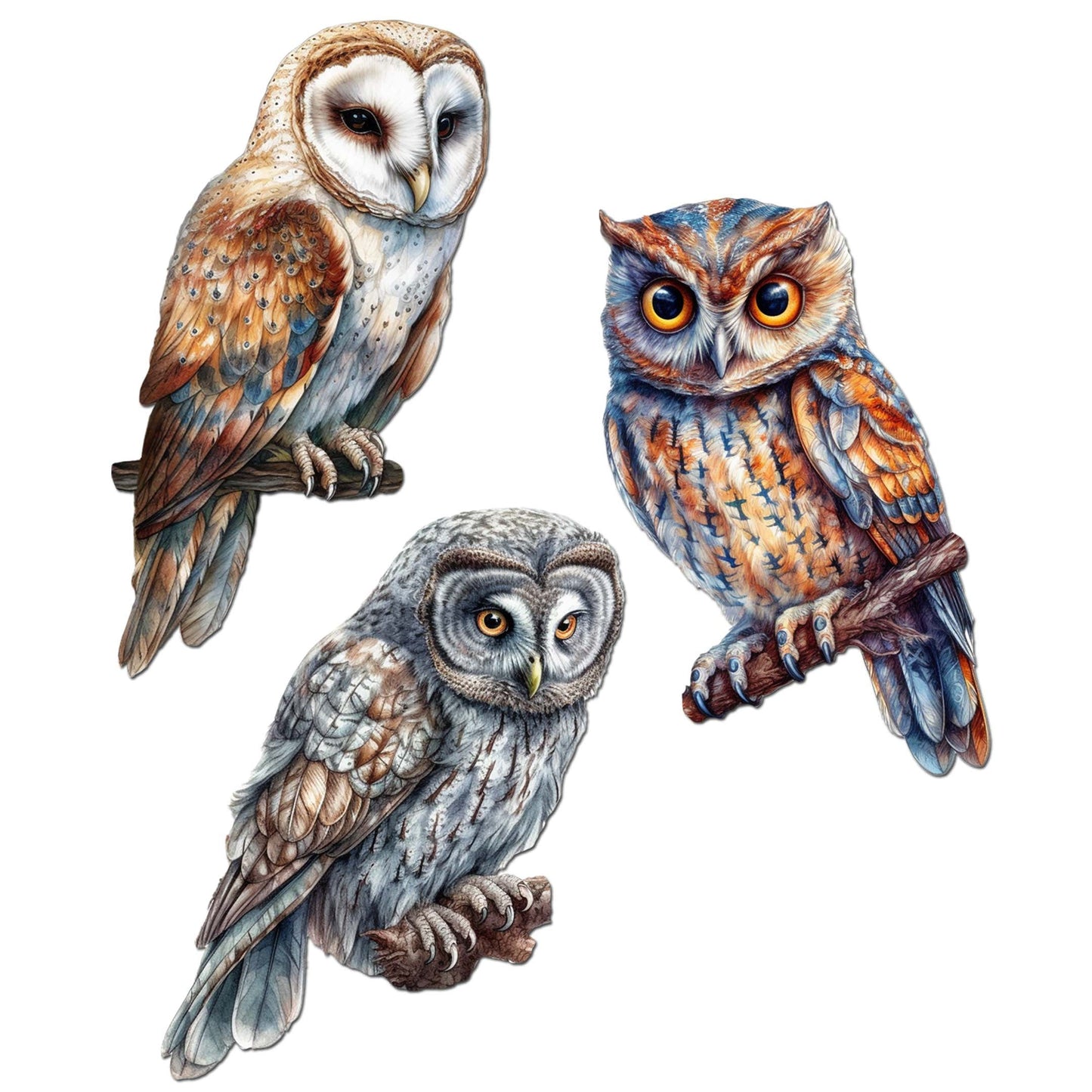 Night Owls Decorative Wooden Clip-on Ornaments Set of 3 by G. Debrekht - Wildlife Decor - 8091004C-S3