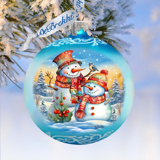 Winter Friends Ball Glass Ornament by G. Debrekht - Christmas Santa Snowman Decor - 73373