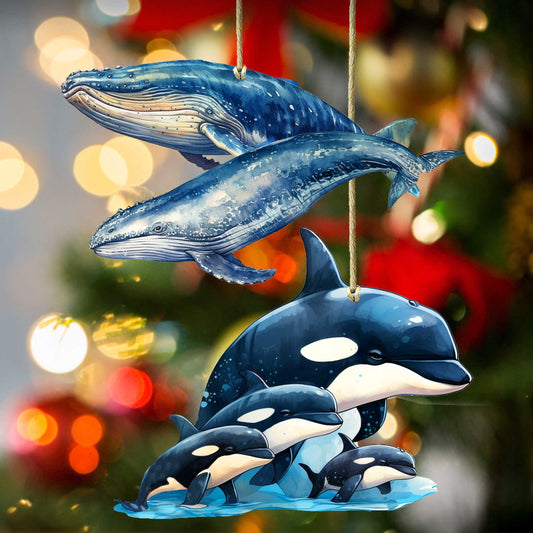 Alaskan Whale and Orca Wooden Ornaments Set of 2 by G. Debrekht - Wildlife Holiday Decor - 8091323S5