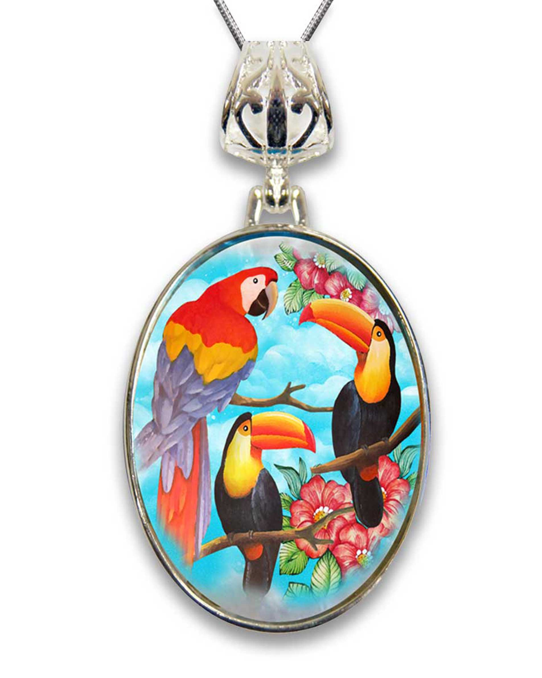 Toucan Silver Plated Mother of Pearl Jewelry Pendant Necklace - 44041