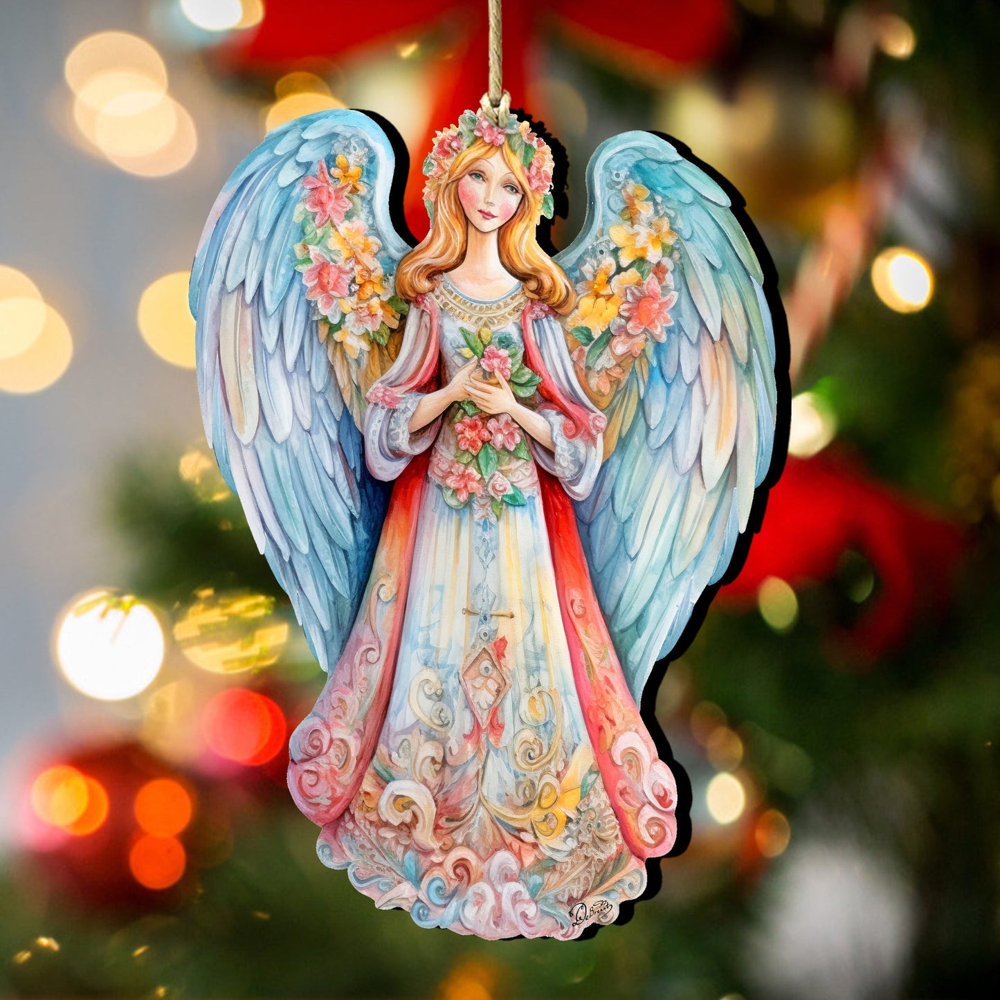 Blue Floral Angel Wooden Ornaments by G. DeBrekht Nativity Holiday Decor - 8611024