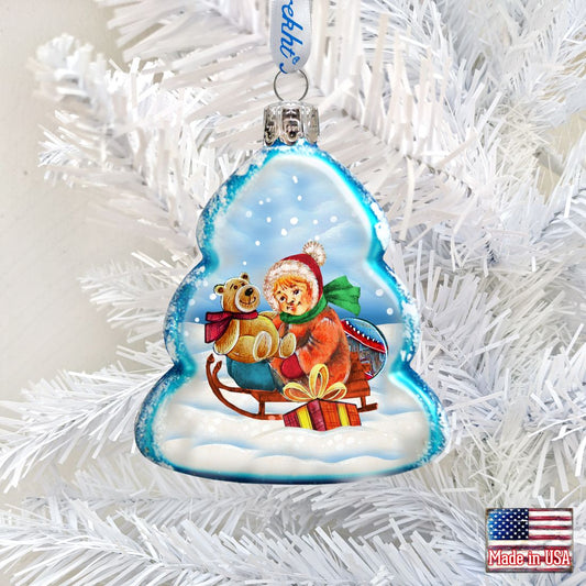 Sleigh Ride Mercury Glass Ornament by G. DeBrekht - Christmas Santa Snowman Decor - 773015