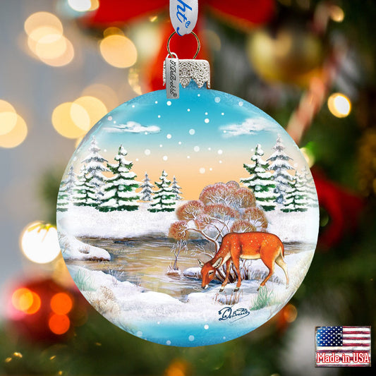 Winter Reindeer Ball Glass Ornament by G. DeBrekht - Wildlife Holiday Décor - 73416