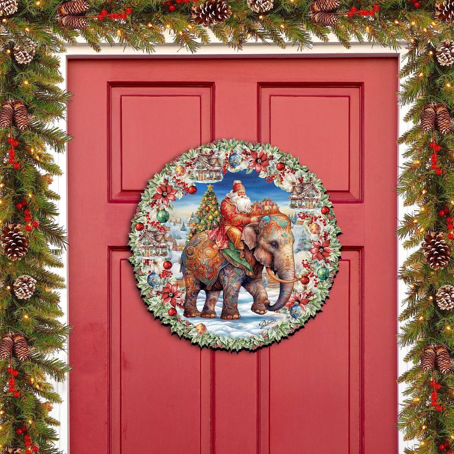 Santa on Elephant Holiday Door Decor  by G. Debrekht - Christmas Decor - 8611043H